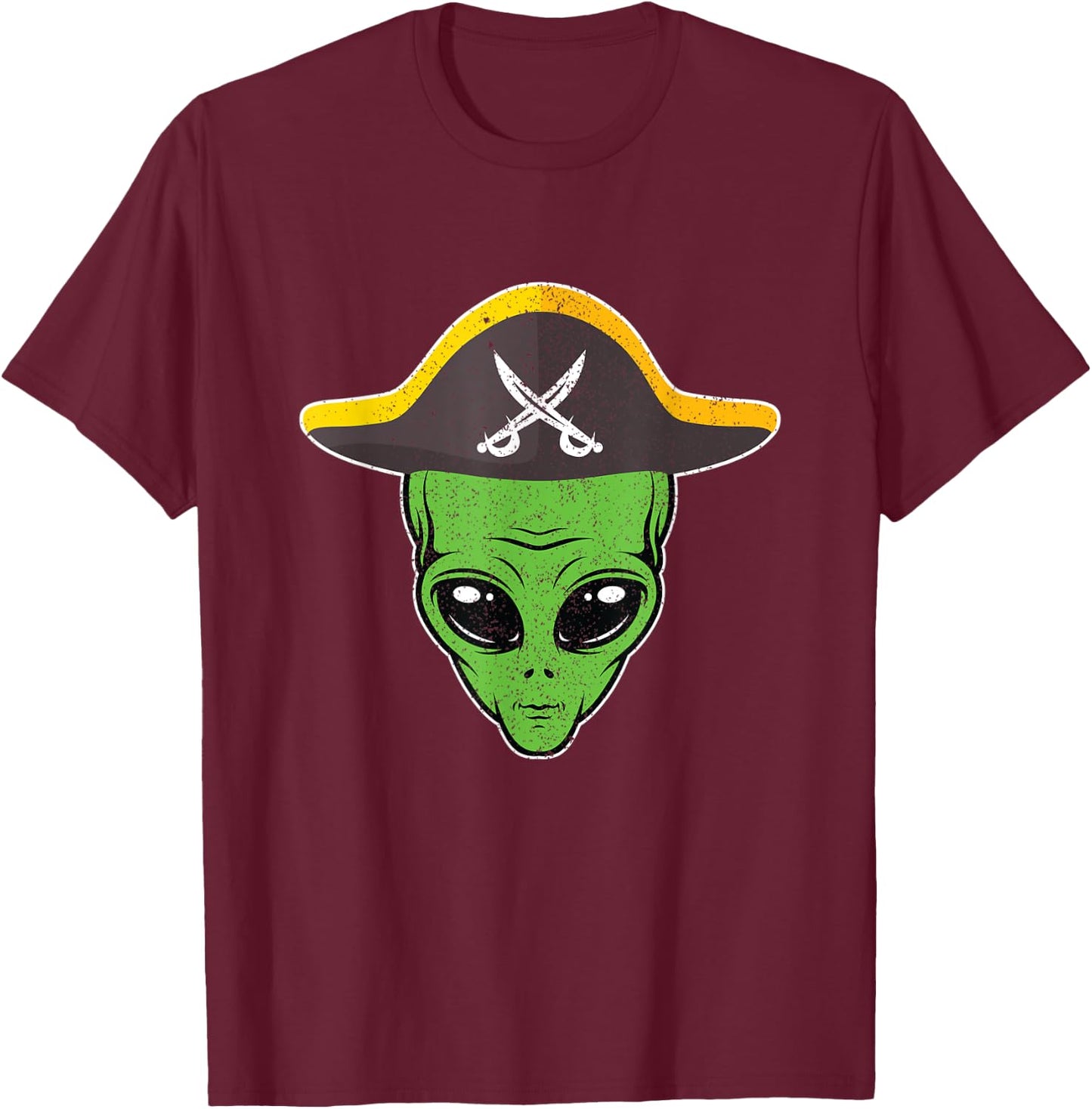 Alien Pirate Hat Funny Halloween Gift Outer Space Lover T-Shirt - T-Shirt | Maroon