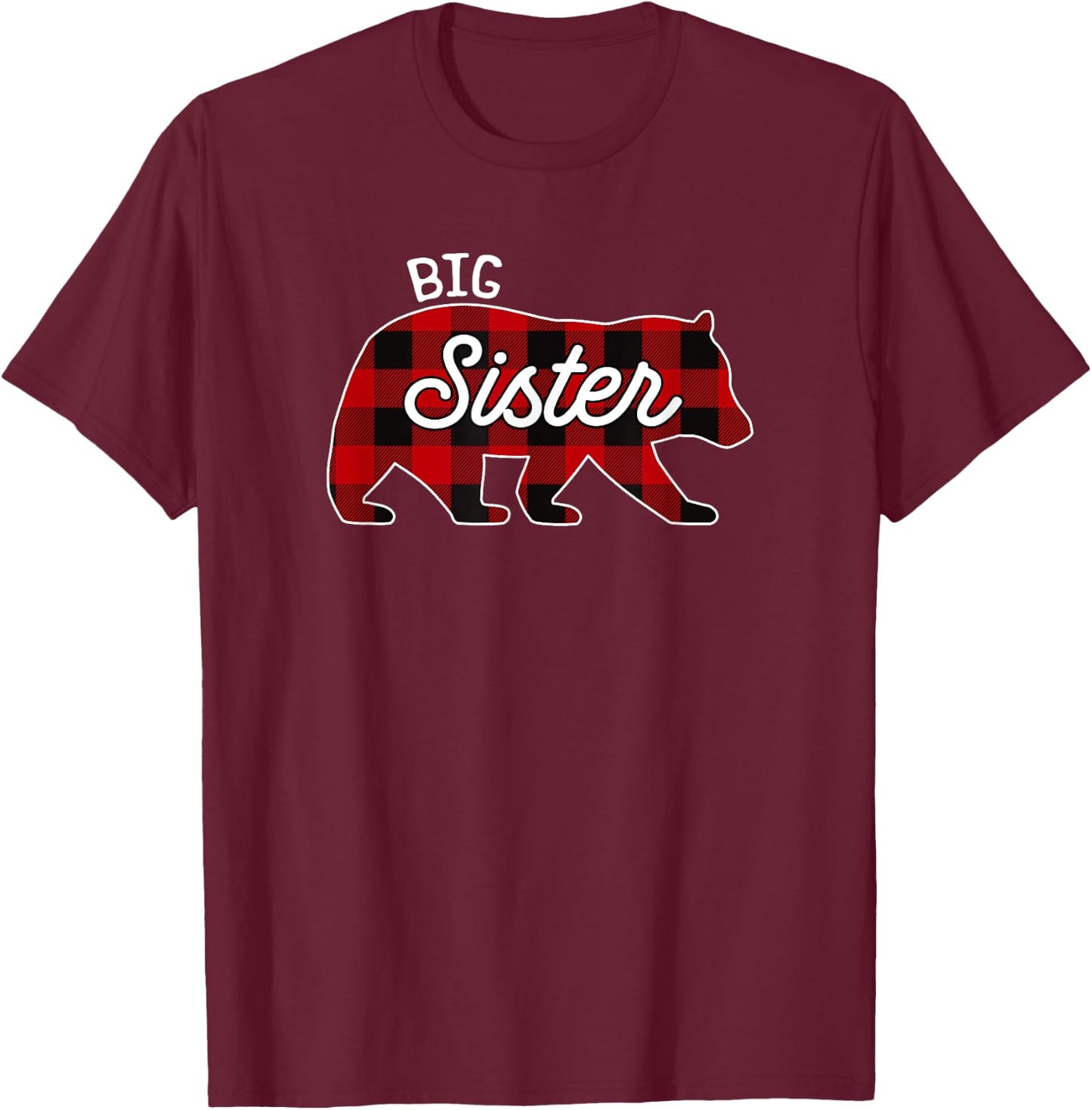 Big Sister Bear Red Buffalo Plaid Matching Family T-Shirt - T-Shirt | Maroon