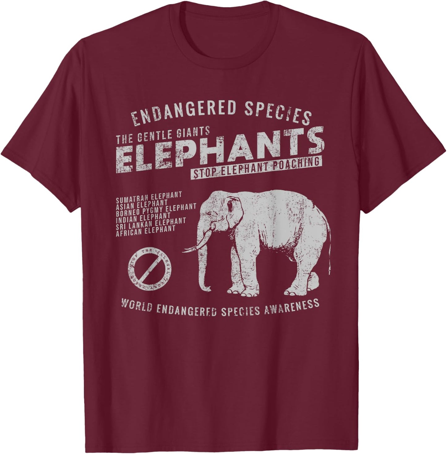 Save The Elephants T-Shirt - T-Shirt | Maroon