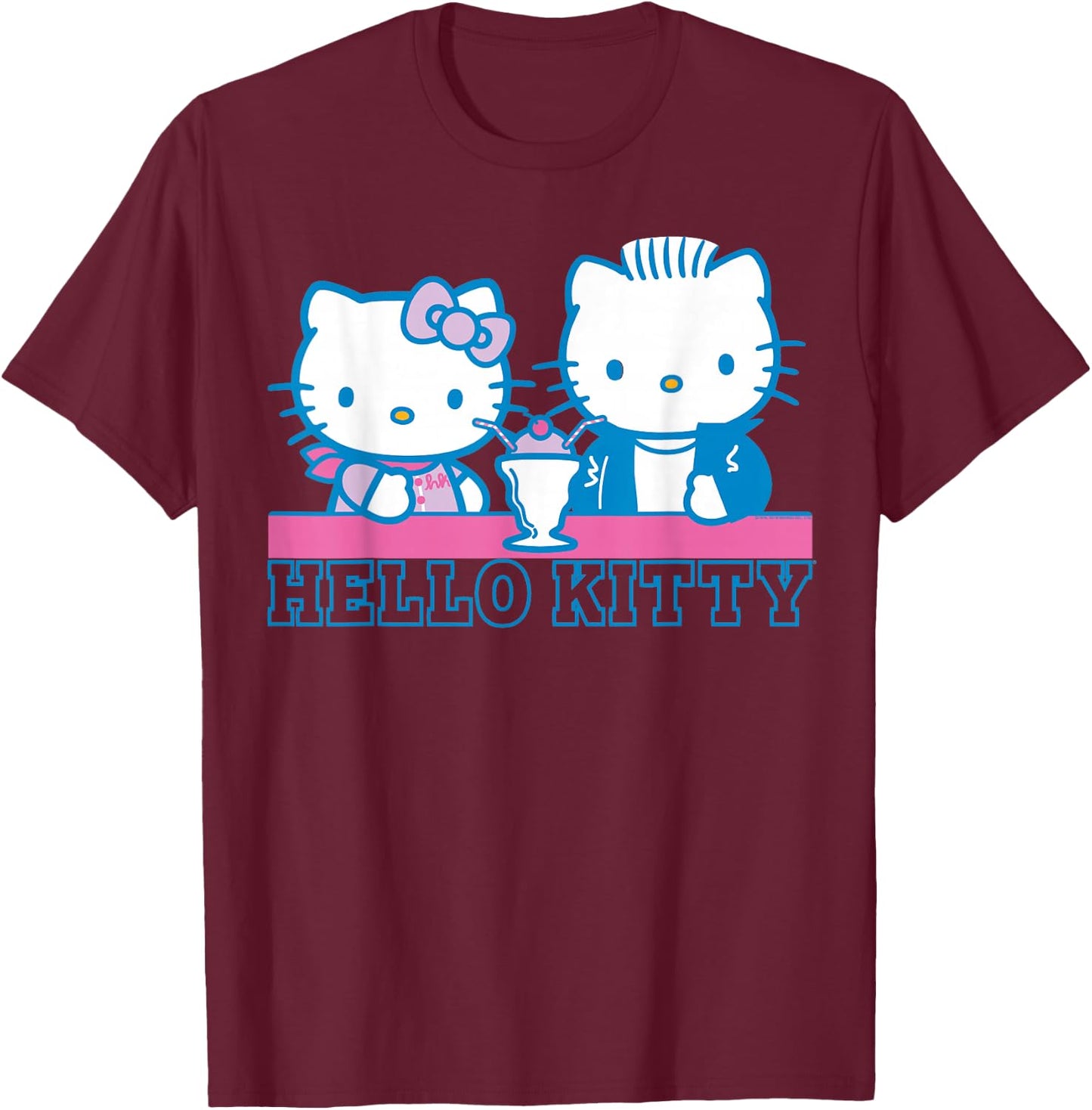 Hello Kitty and Dear Daniel Milkshake Date T-Shirt - T-Shirt | Maroon