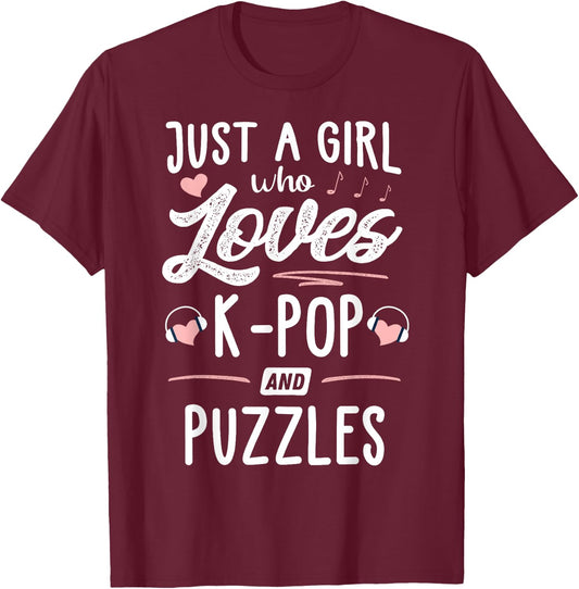 Just A Girl Who Loves K-Pop And Puzzles Gift Women T-Shirt - T-Shirt | Maroon