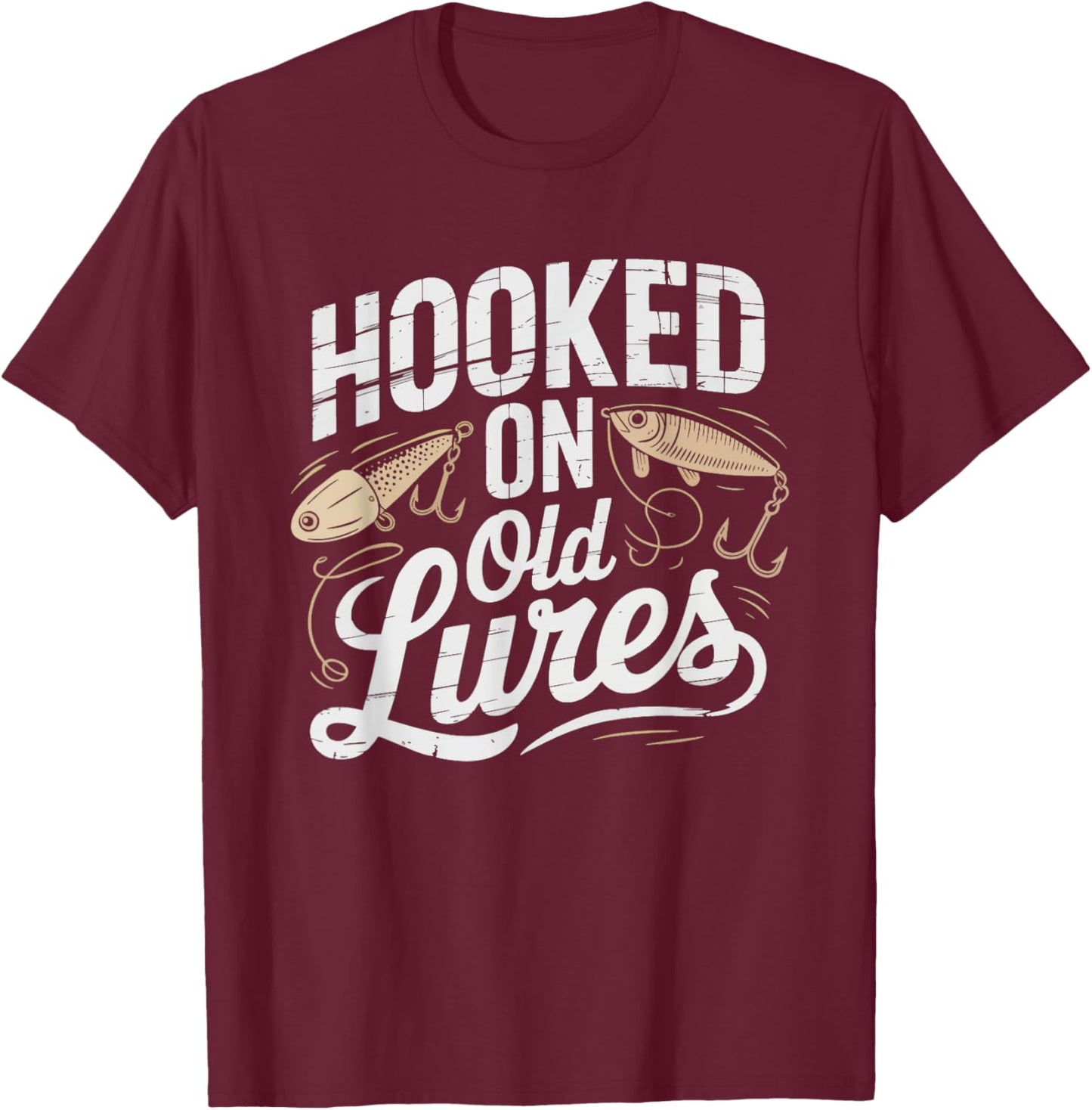Vintage Fishing Lure Collector Old Wood Lures Antique Tackle T-Shirt - T-Shirt | Maroon