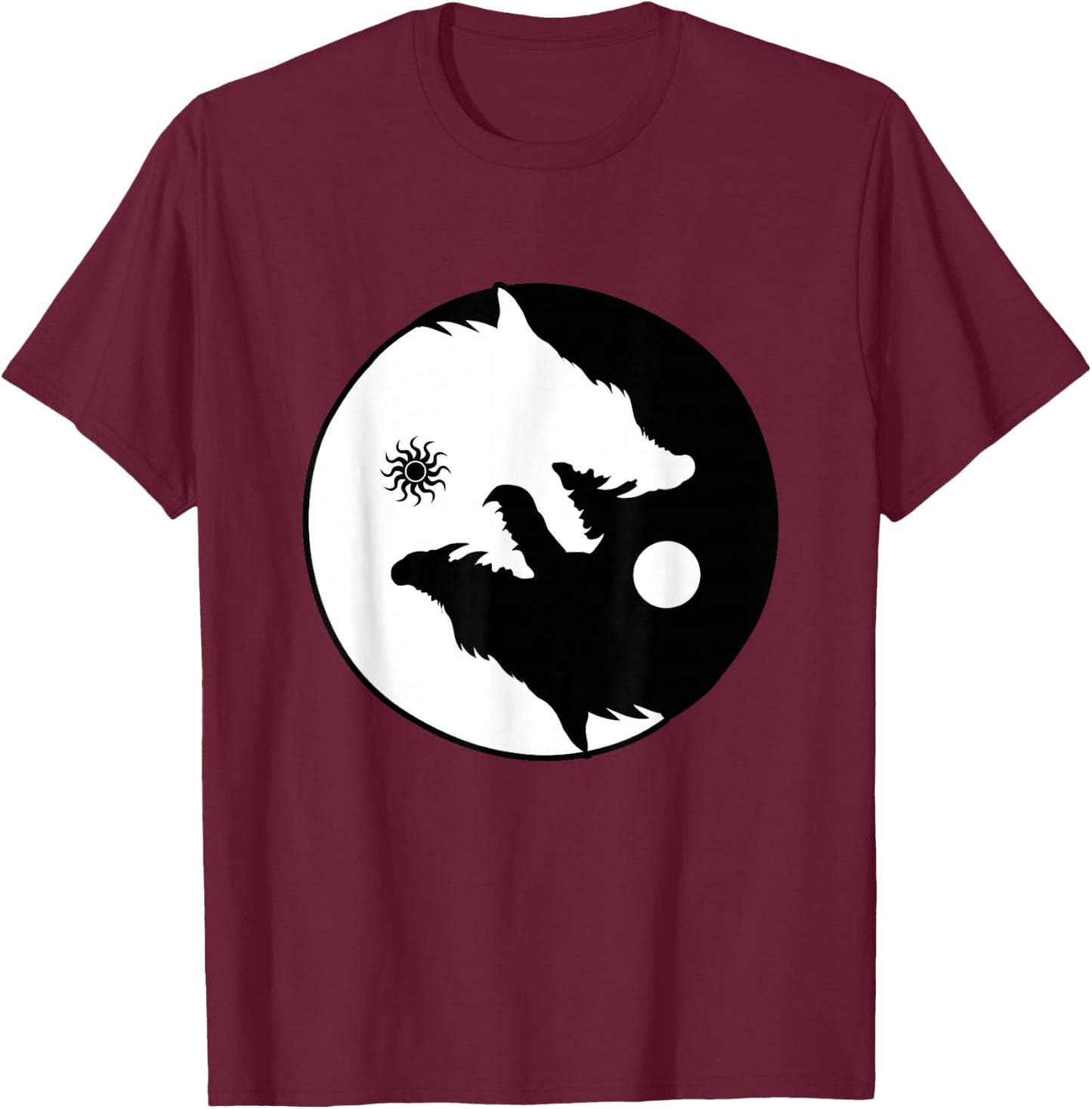 Wolf Yin Yang Sun Moon Vintage Harmony Balance Life Gift T-Shirt - T-Shirt | Maroon