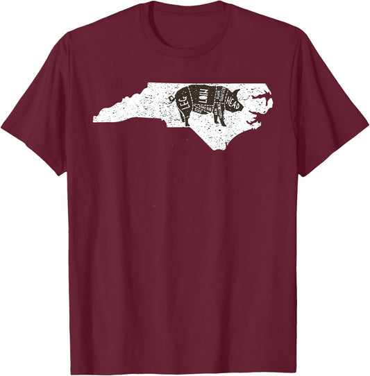 Vintage State of North Carolina Brisket BBQ Barbecue T-Shirt - T-Shirt | Maroon
