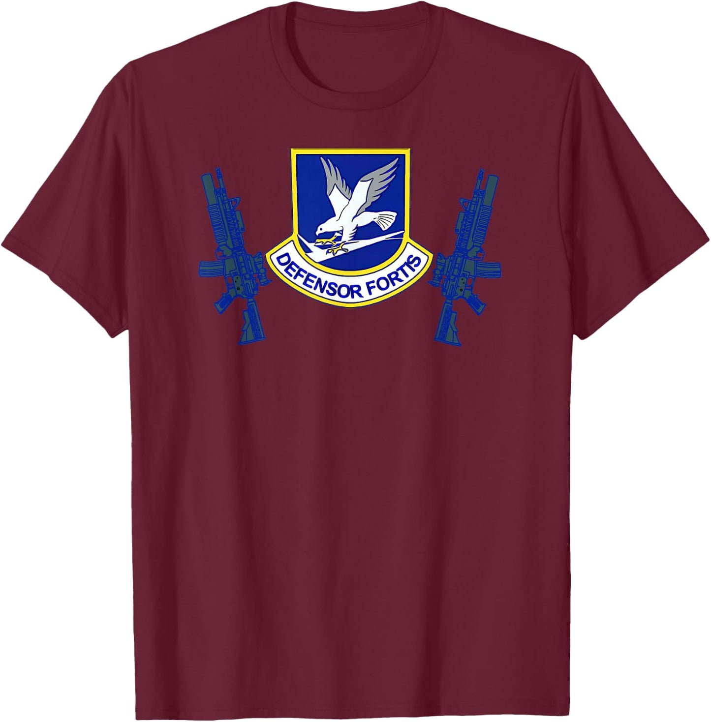 Military Squadron USAF Defensor Fortis Air Force Security Forces Black Modern Letter Print T-Shirt - T-Shirt | Maroon