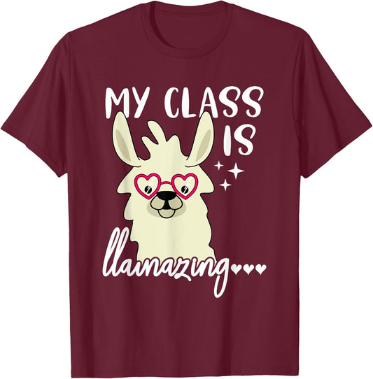 Funny Teacher Llama Drama My Class is Llamazing Women Kids T-Shirt - T-Shirt | Maroon