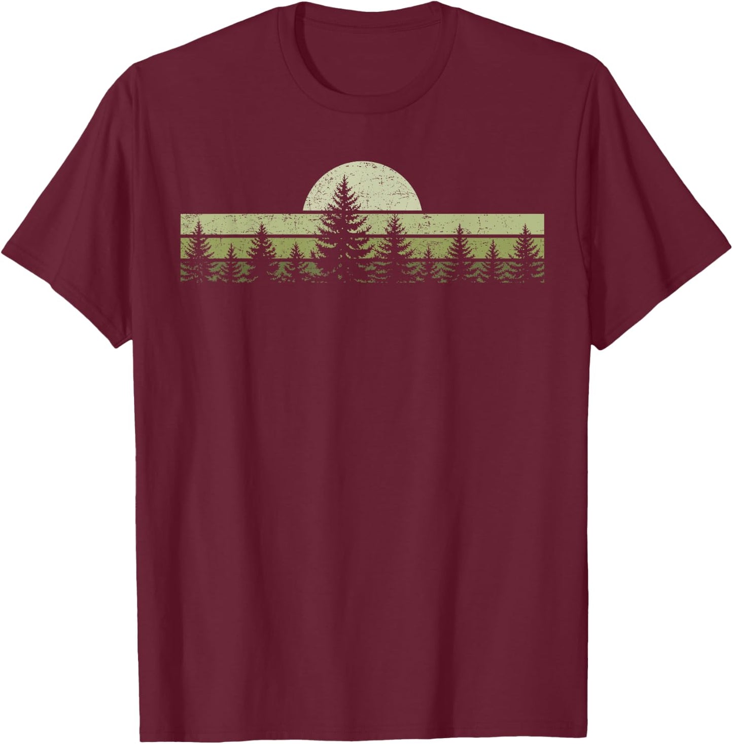 Forest Trees Nature Outdoors Women Men Retro Vintage Graphic T-Shirt - T-Shirt | Maroon
