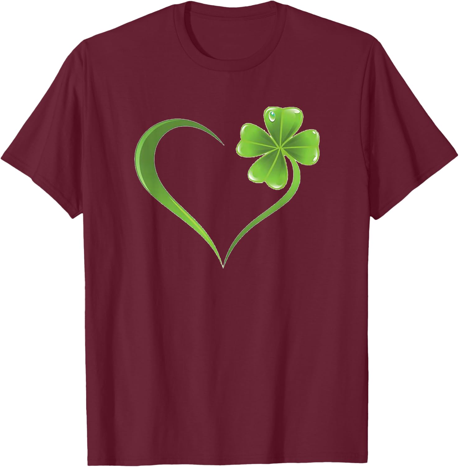 Four Leaf Clover Heart Shirt Lucky Shirt T-Shirt - T-Shirt | Maroon