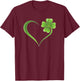 Four Leaf Clover Heart Shirt Lucky Shirt T-Shirt - T-Shirt | Maroon