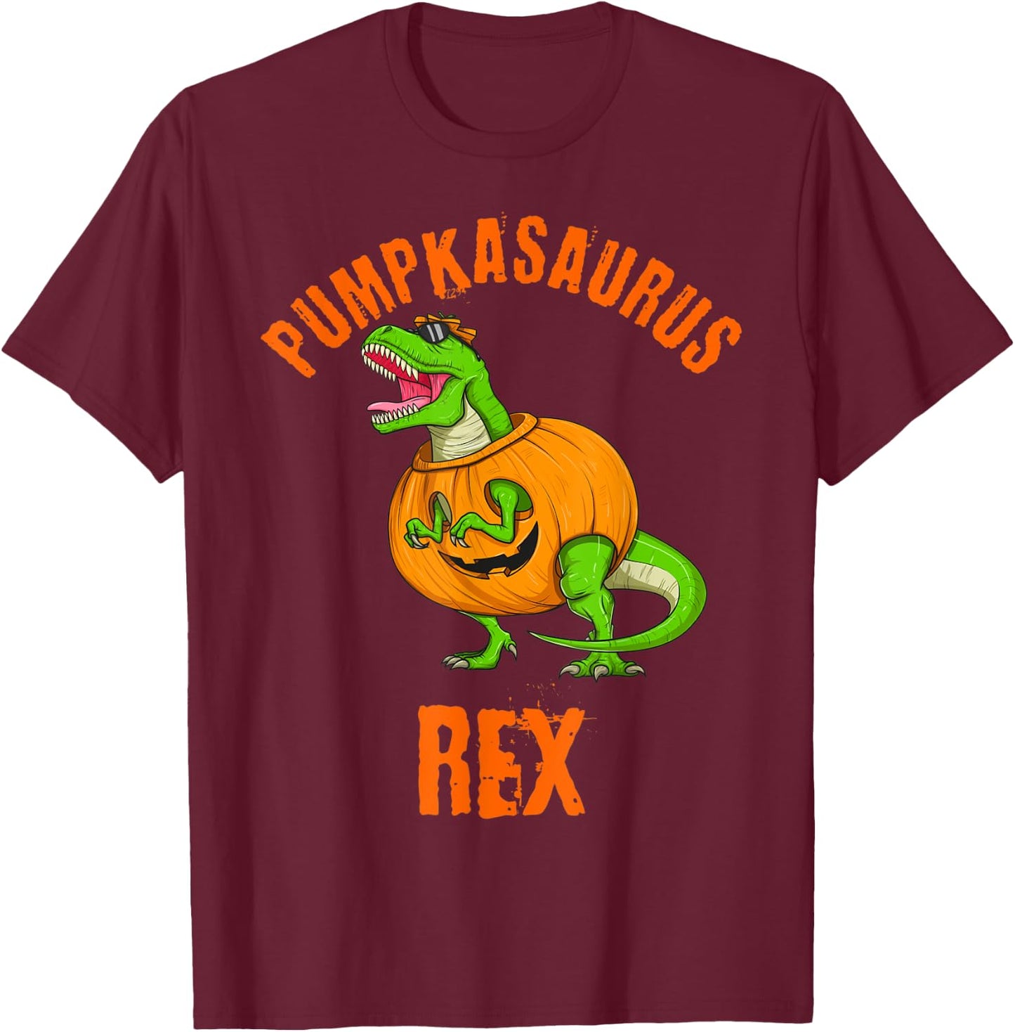 Halloween Pumpkasaurus Rex T Rex Dinosaur Jack O Lantern Fun T-Shirt - T-Shirt | Maroon