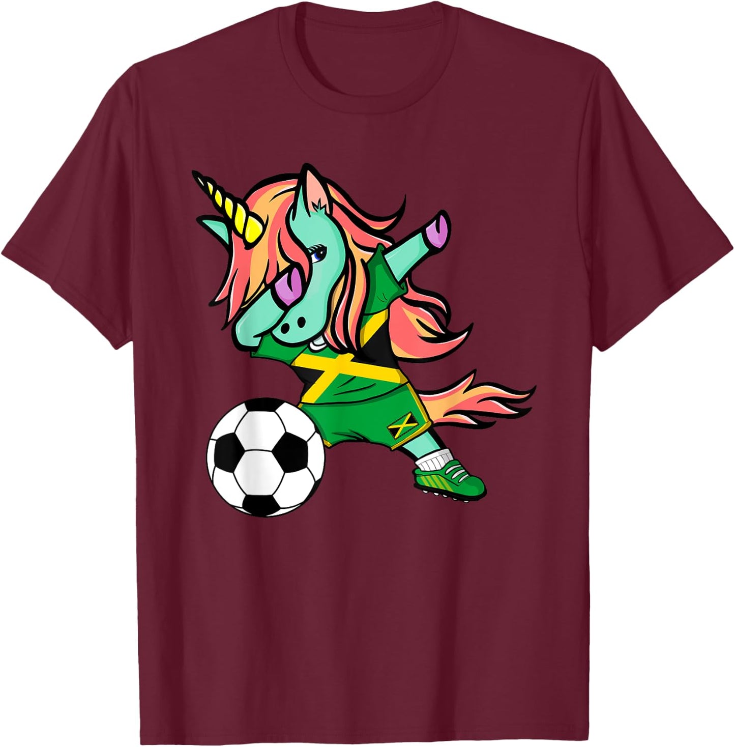 Unicorn Dab Jamaica Soccer Jersey Jamaican Football T Shirt T-Shirt - T-Shirt | Maroon