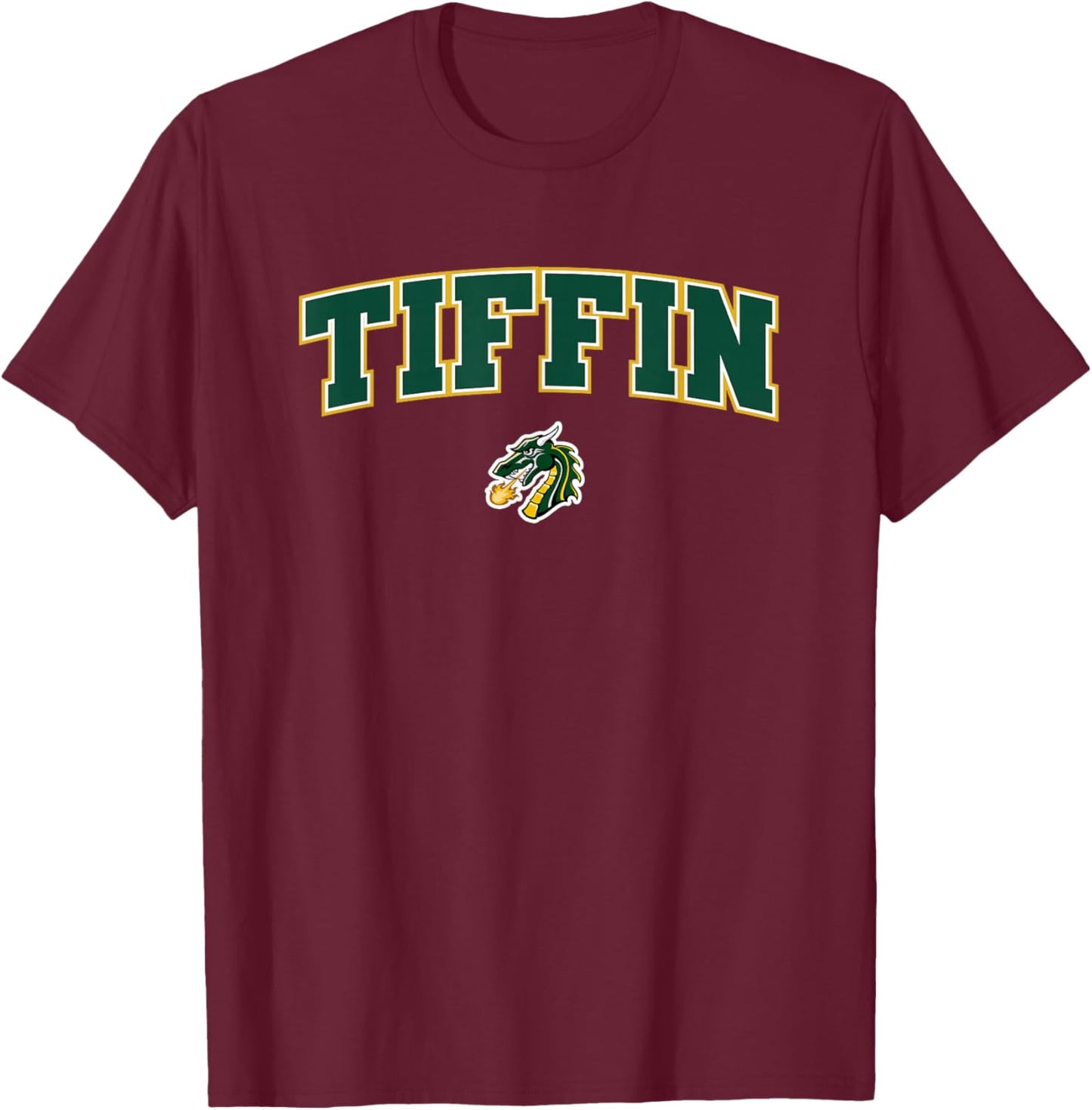 Tiffin University Dragons Arch Logo T-Shirt - T-Shirt | Maroon
