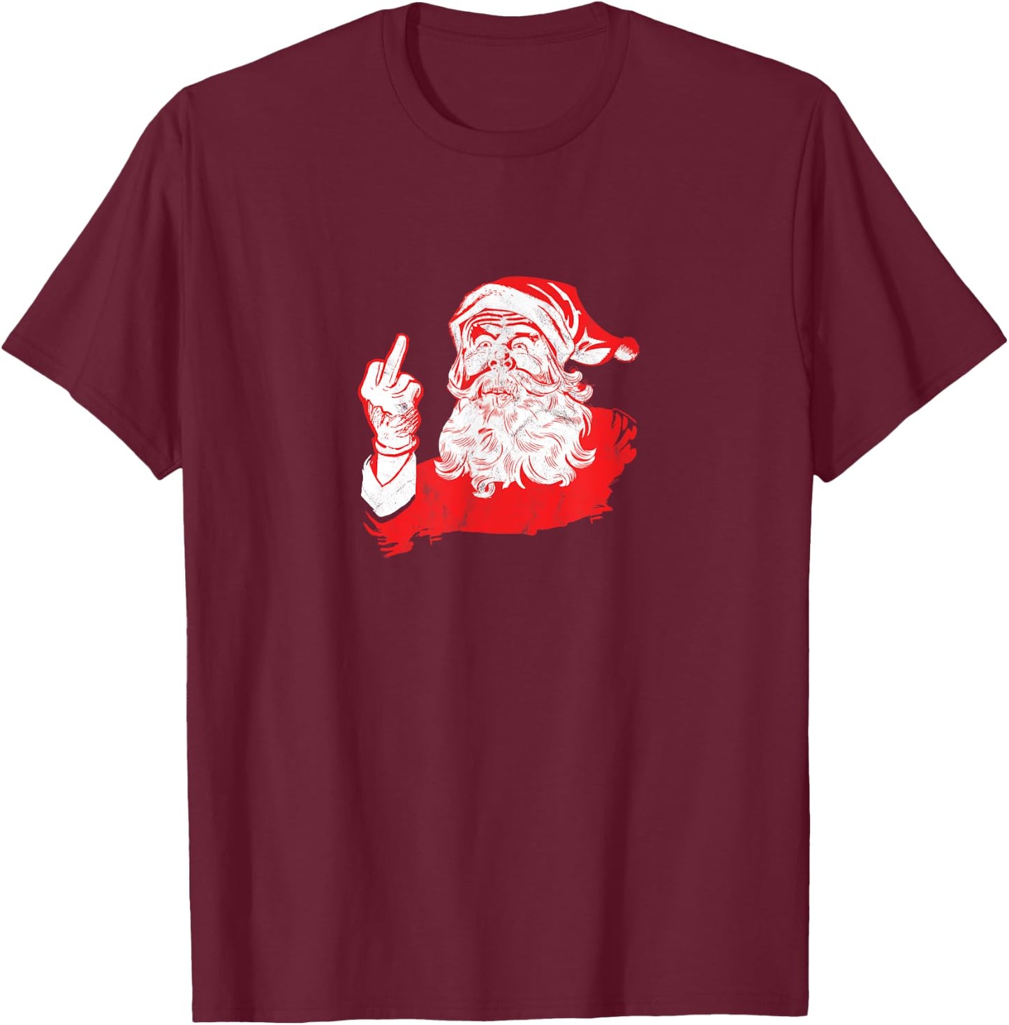 Funny Santa Flipping The Bird & Middle Finger Santa T-Shirt - T-Shirt | Maroon