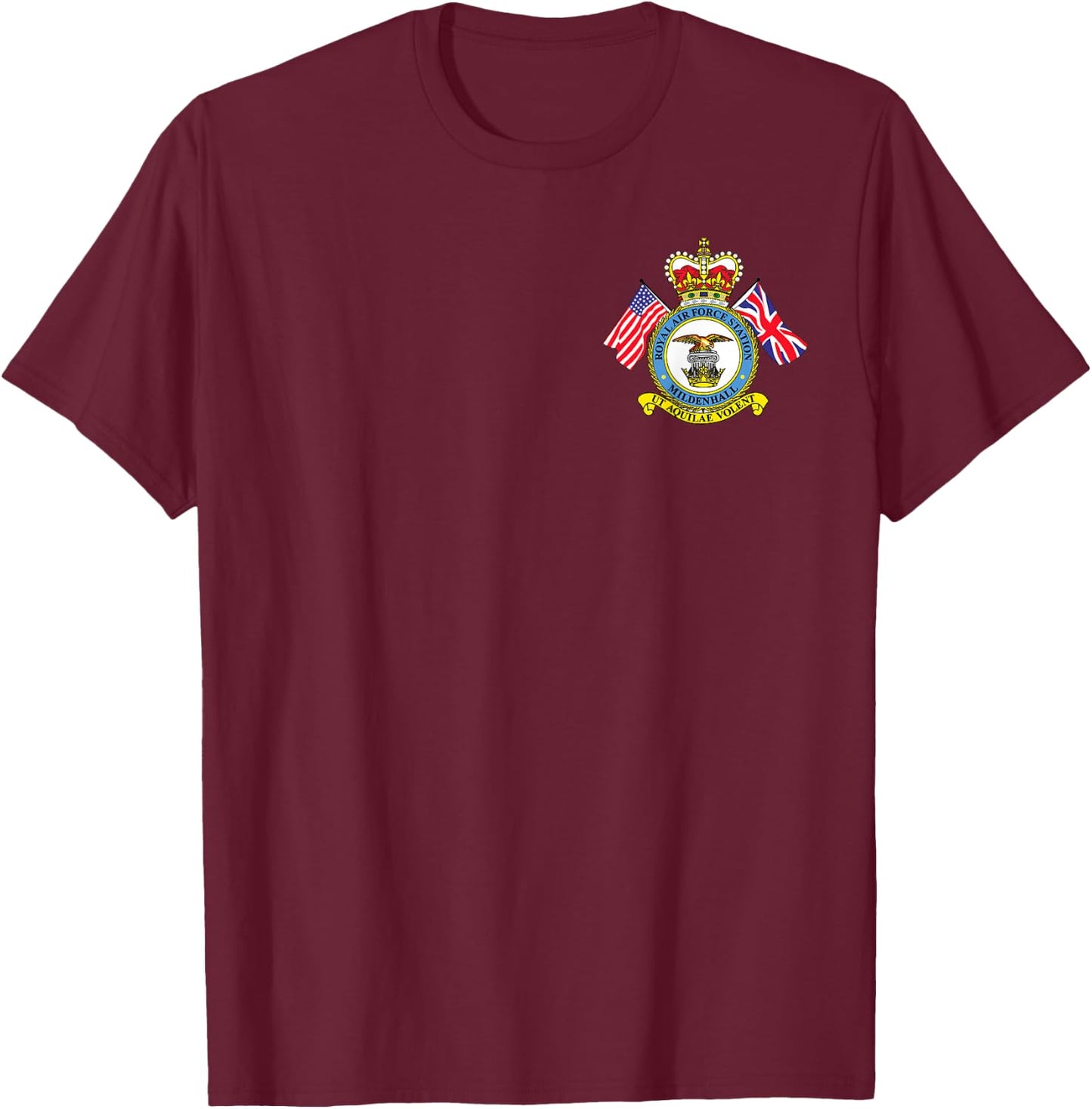 RAF Mildenhall Royal Air Force Station Military Patch T-Shirt - T-Shirt | Maroon