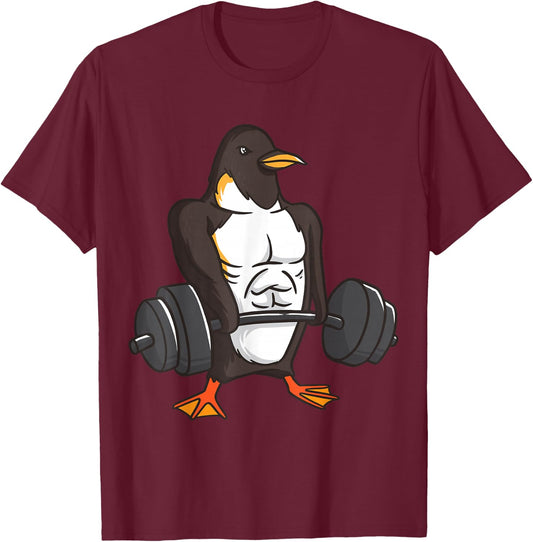 Penguin Powerlifting Weightlifting Gym Animal Lovers Gift T-Shirt - T-Shirt | Maroon