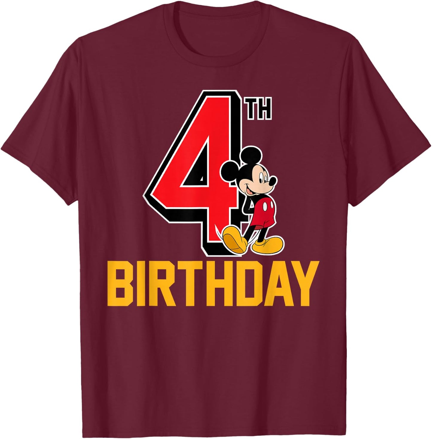 Disney - Mickey Mouse My 4th Birthday T-Shirt - T-Shirt | Maroon