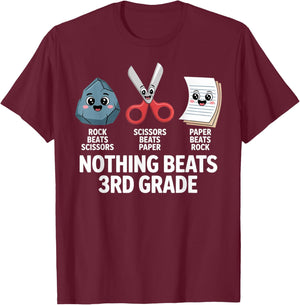 Funny Rock Paper Scissors Teacher Nothing Beats 3rd Grade T-Shirt - T-Shirt | Maroon