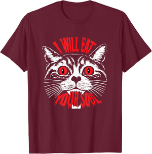 I Will Eat Your Soul Satanic Cat Spooky design for Halloween T-Shirt - T-Shirt | Maroon
