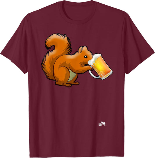 Squirrel Drinking Beer for Animal Lovers - Beer Squirrel T-Shirt - T-Shirt | Maroon