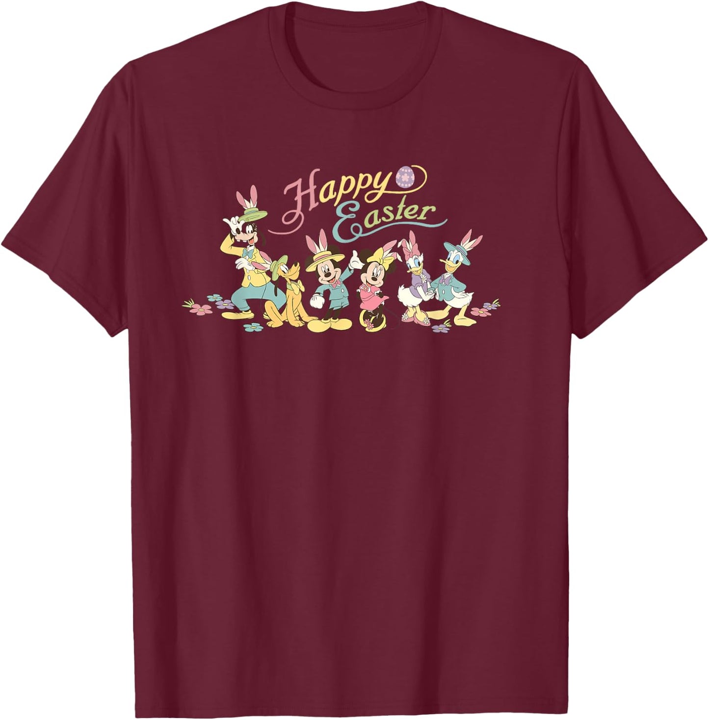 Disney Mickey Mouse and Friends with Bunny Ears Happy Easter T-Shirt - T-Shirt | Maroon