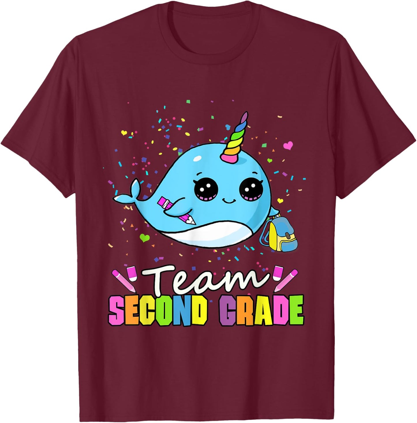 Team Second Grade Narwhal Team 2nd Grade T-Shirt - T-Shirt | Maroon