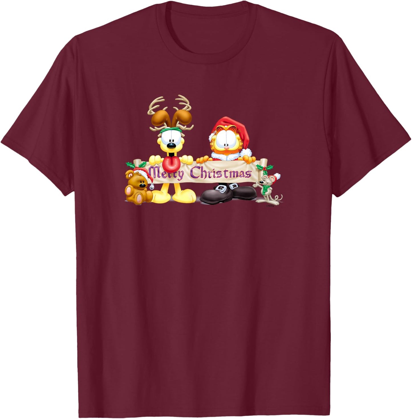 Garfield Christmas Banner T-Shirt - T-Shirt | Maroon