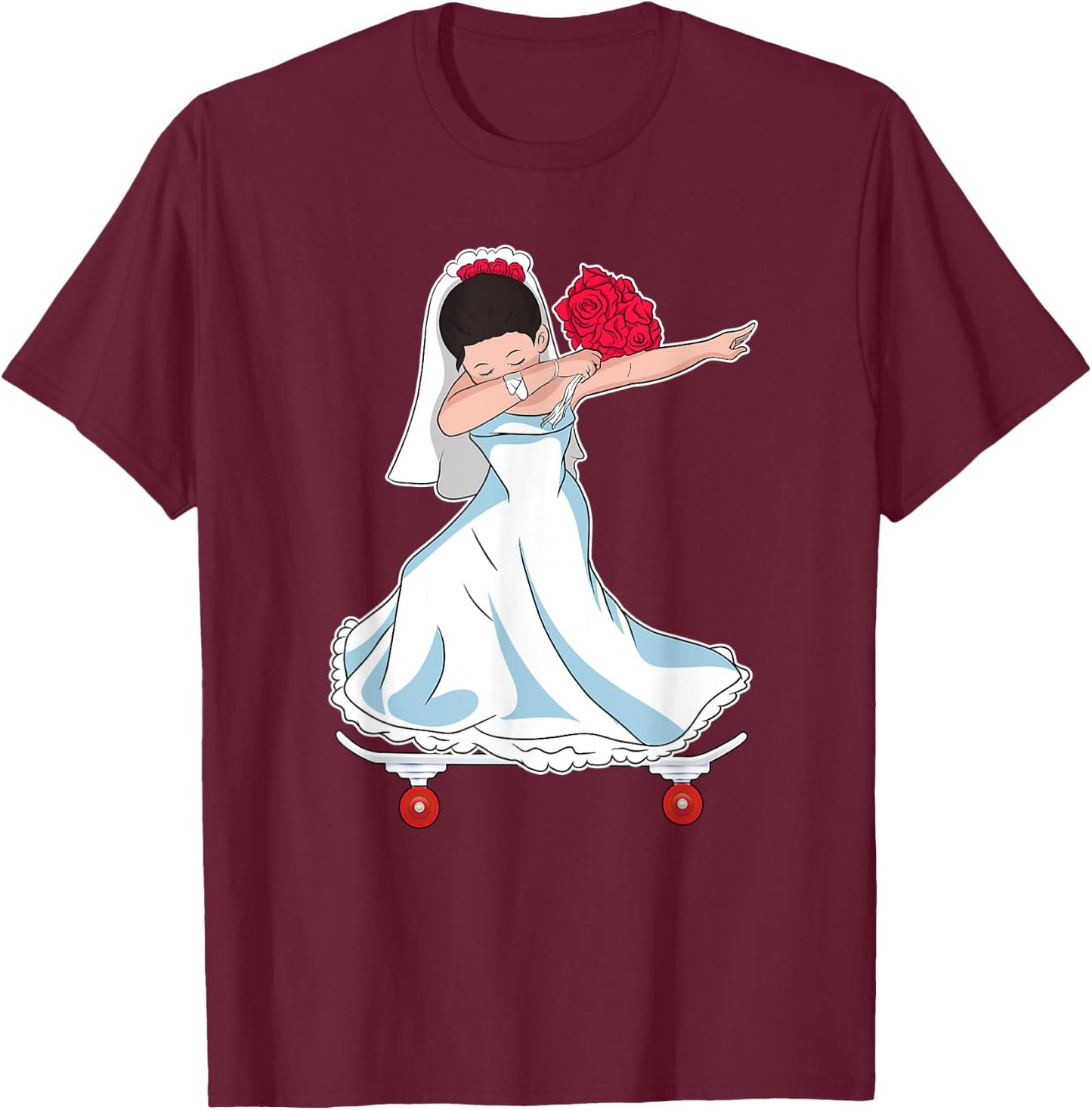 Skateboarding Wedding Bride on Skateboard Gift Skater T-Shirt - T-Shirt | Maroon