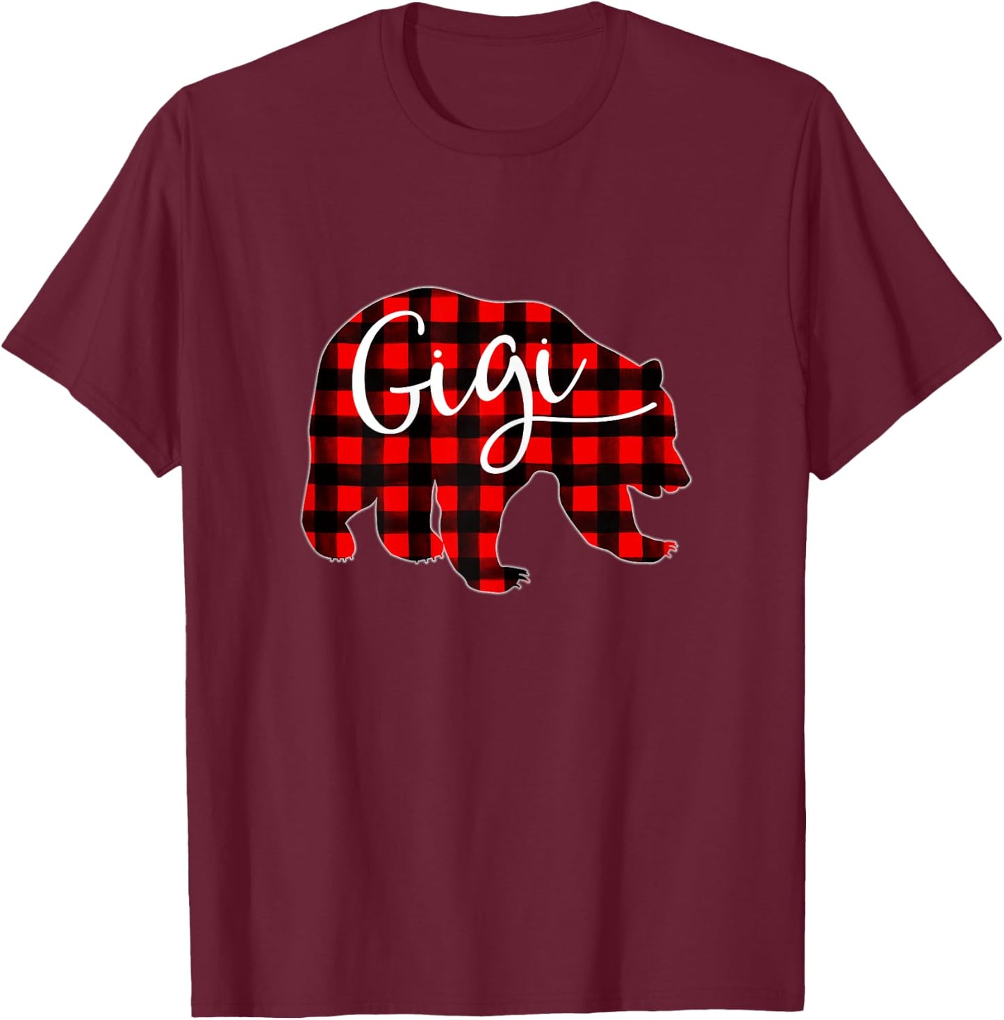Red Plaid Gigi Bear Matching Family Christmas Eve Buffalo T-Shirt - T-Shirt | Maroon