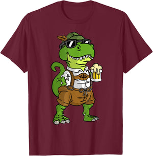 Dinosaur Drinking Beer T-Rex Oktoberfest T-Shirt - T-Shirt | Maroon