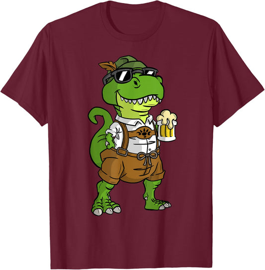 Dinosaur Drinking Beer T-Rex Oktoberfest T-Shirt - T-Shirt | Maroon