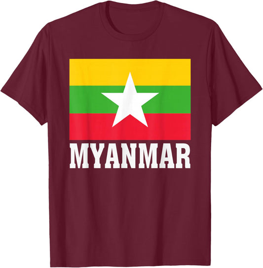 Myanmar Flag Patriotic National Roots Souvenir T-Shirt - T-Shirt | Maroon