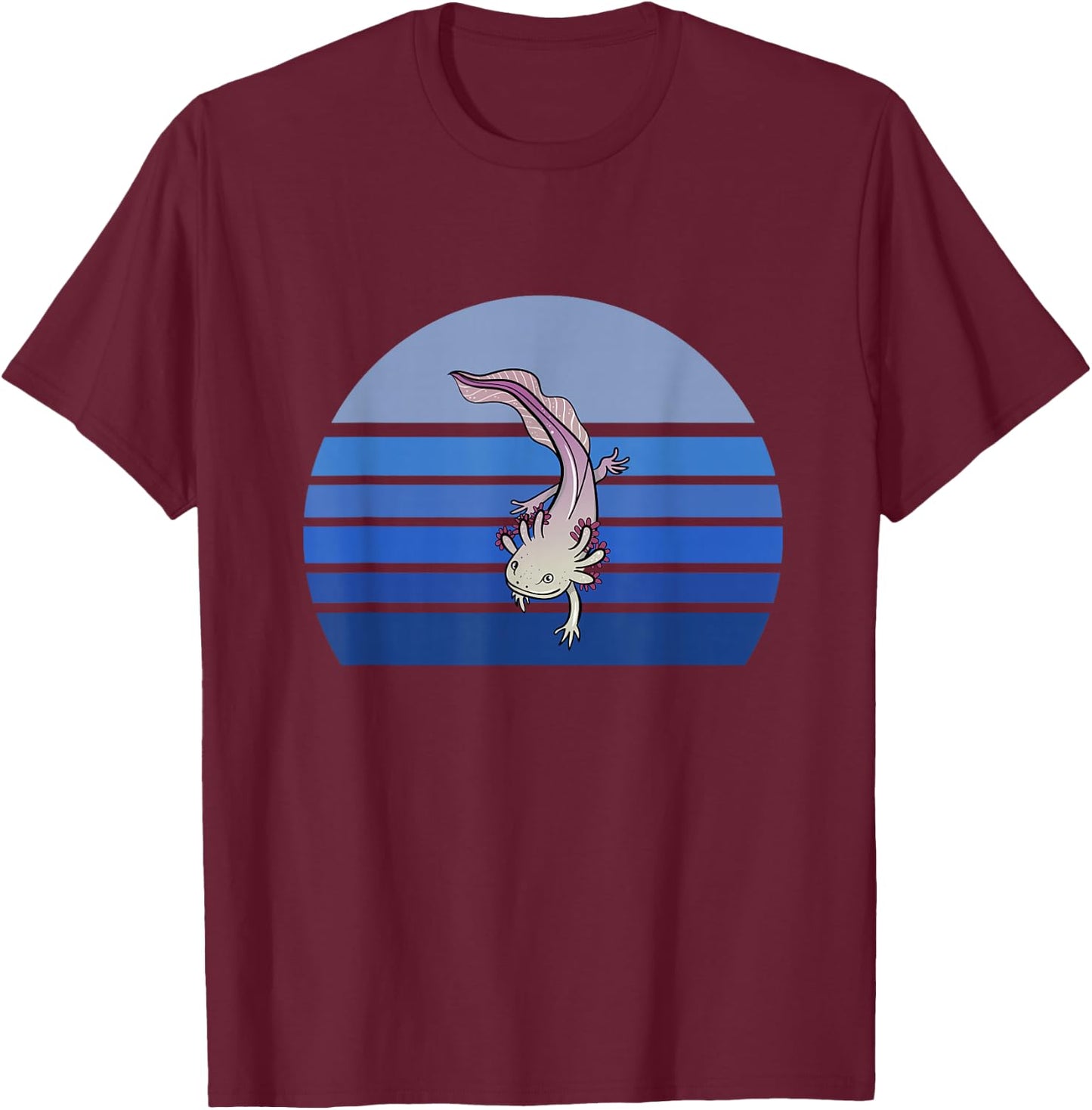 Blue Retro Axolotl Mexican Salamander Gift Lover T-Shirt - T-Shirt | Maroon