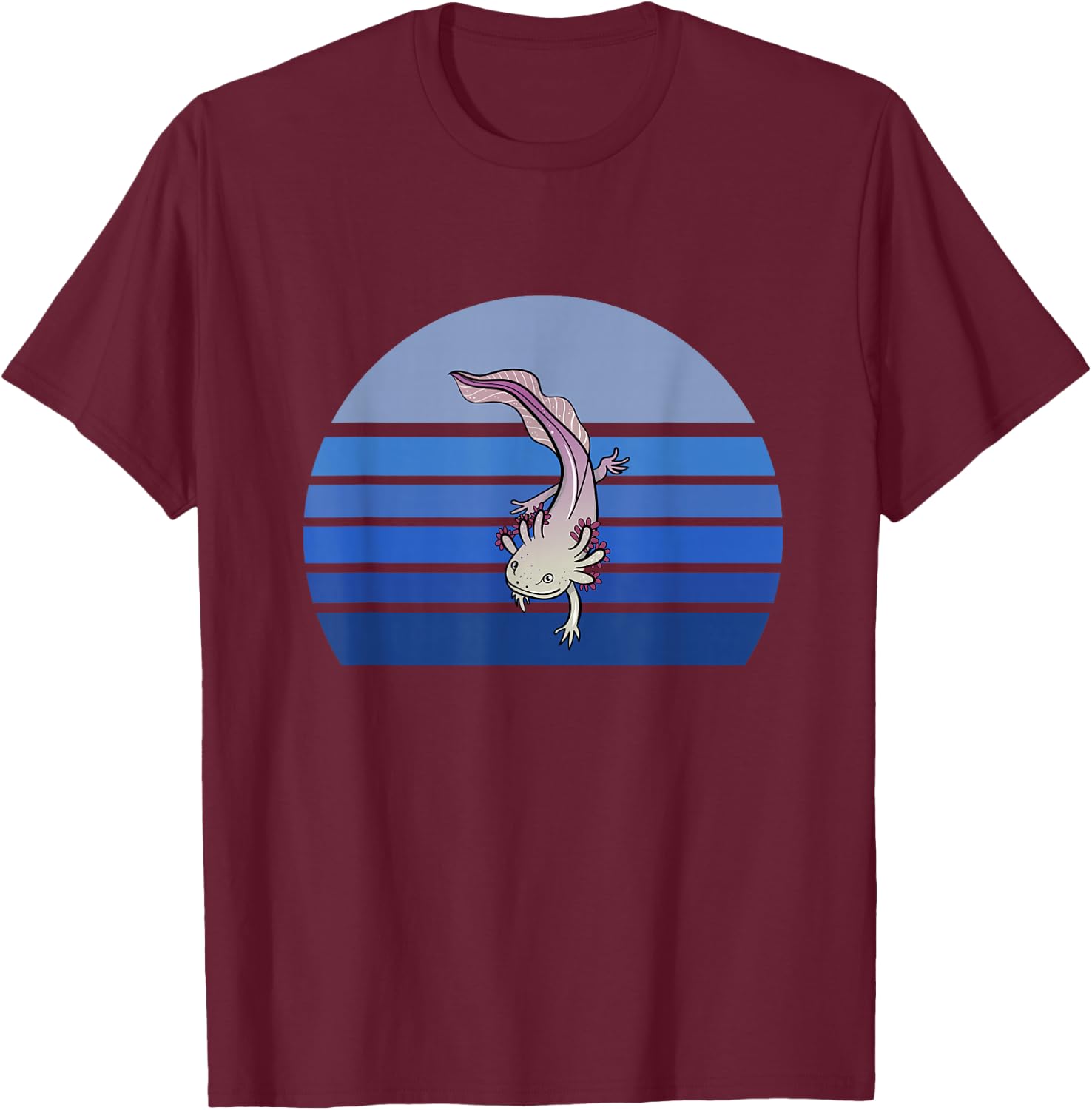Blue Retro Axolotl Mexican Salamander Gift Lover T-Shirt - T-Shirt | Maroon