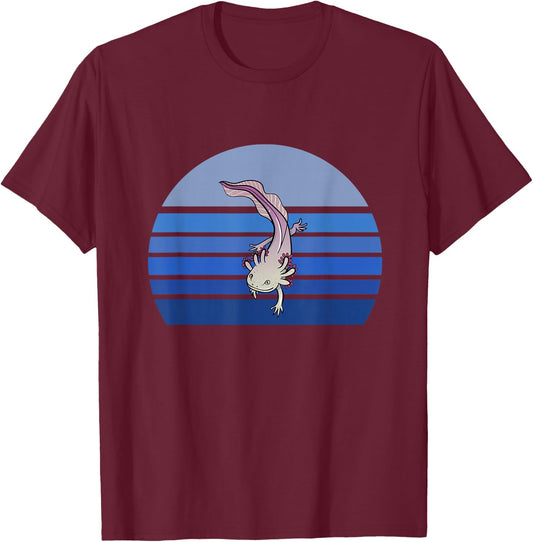 Blue Retro Axolotl Mexican Salamander Gift Lover T-Shirt - T-Shirt | Maroon
