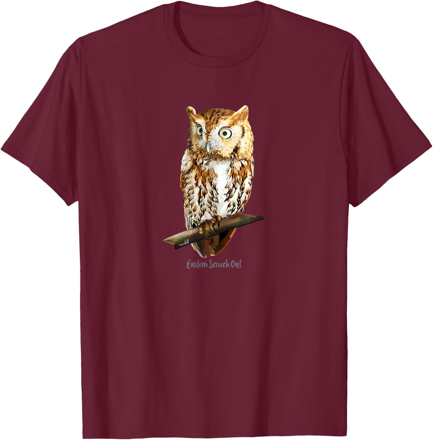 Screech Owl Graphic Birder Shirt Wildlife Bird Watching T-Shirt - T-Shirt | Maroon