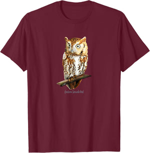 Screech Owl Graphic Birder Shirt Wildlife Bird Watching T-Shirt - T-Shirt | Maroon