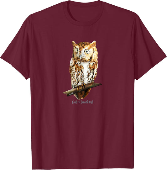 Screech Owl Graphic Birder Shirt Wildlife Bird Watching T-Shirt - T-Shirt | Maroon