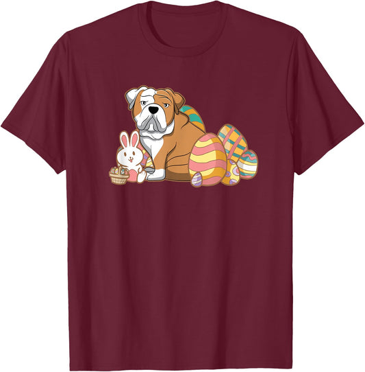Easter English Bulldog Dog T-Shirt - T-Shirt | Maroon