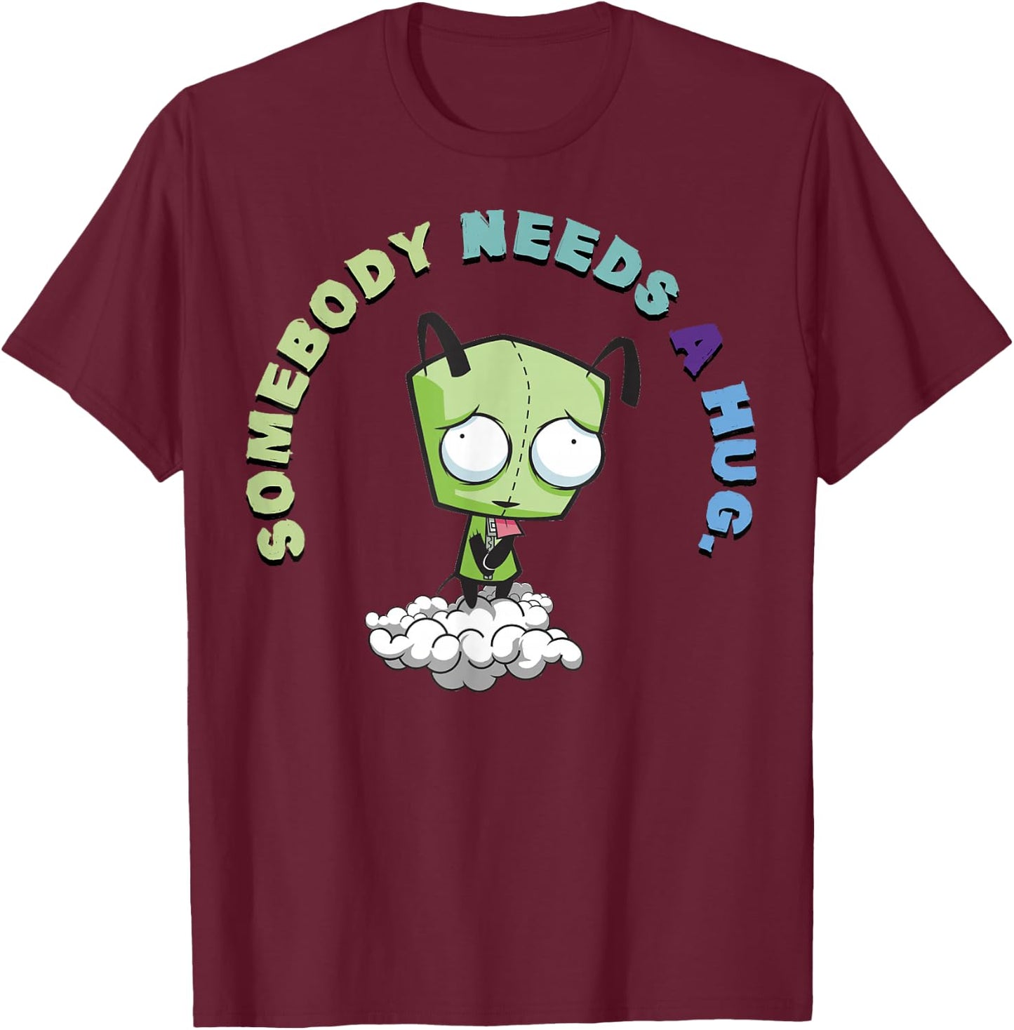 Invader Zim Gir Somebody Needs A Hug Sad Portait Small T-Shirt - T-Shirt | Maroon