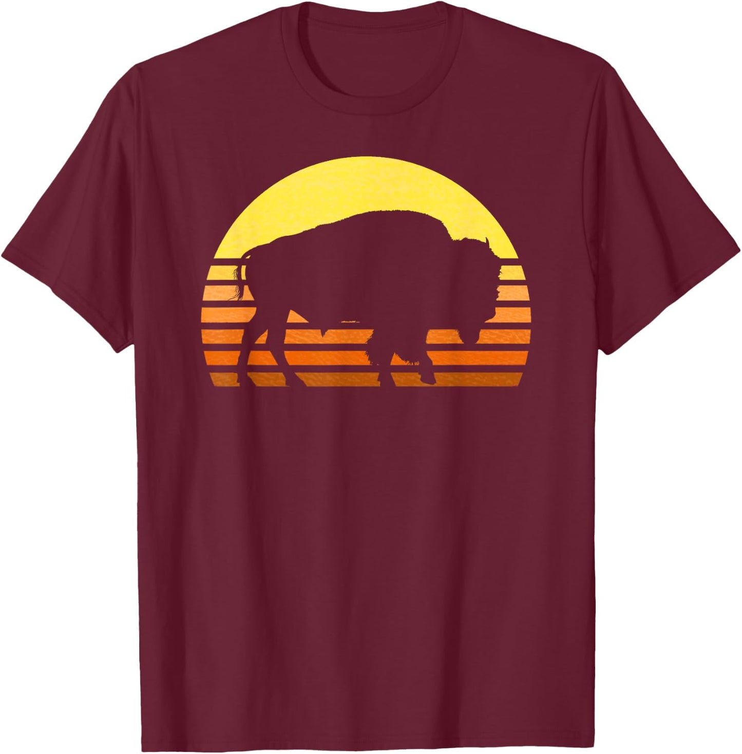 Native American Bison Buffalo Bull Western Indian Retro Sun T-Shirt - T-Shirt | Maroon