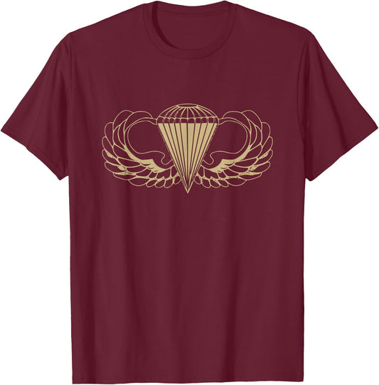 US Army Parachute Wings Badge Airborne ODG T-Shirt - T-Shirt | Maroon