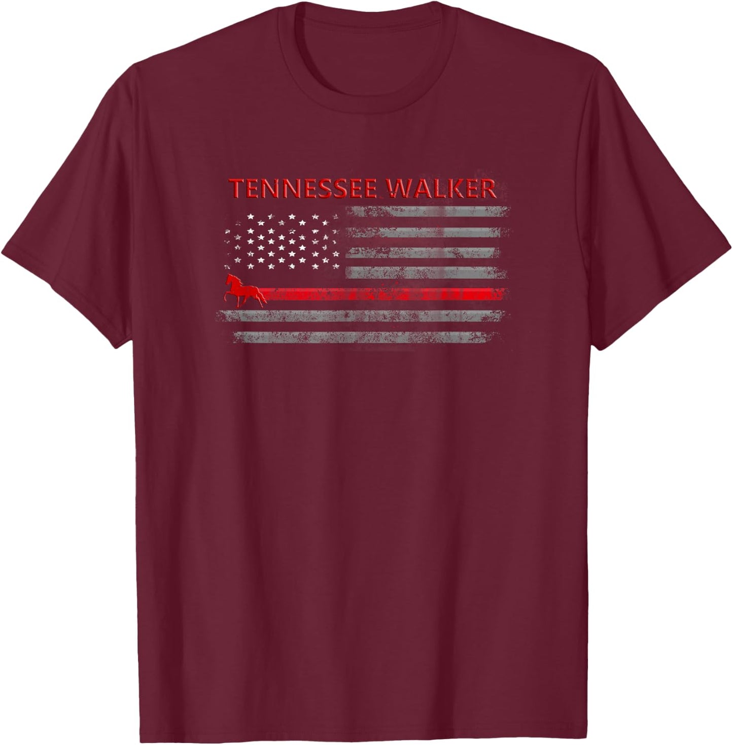 Tennessee Walker Horse With American Flag T-Shirt - T-Shirt | Maroon