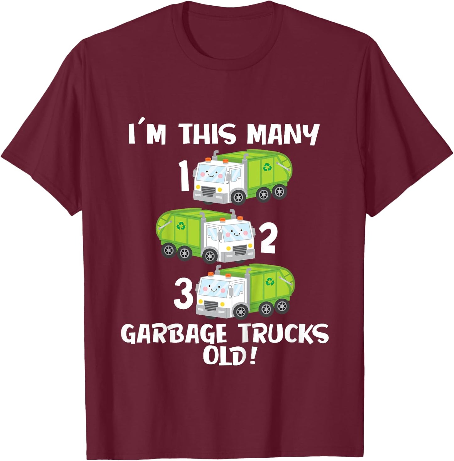 3rd Birthday Cute Garbage Truck Counting 123 Toddlers T-Shirt - T-Shirt | Maroon