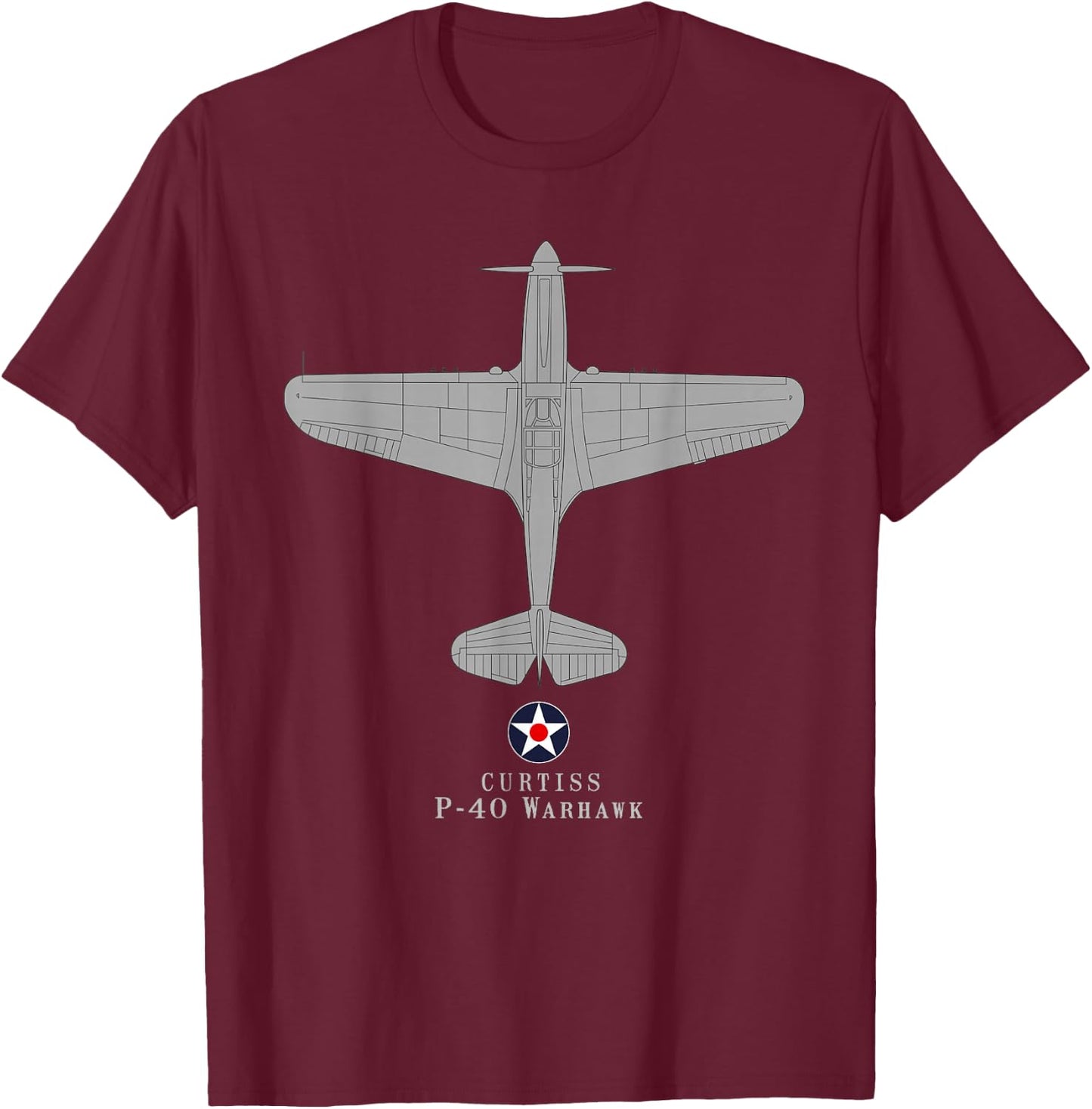 P-40 Warhawk WWII Fighter Airplane Tech Drawing T-Shirt - T-Shirt | Maroon