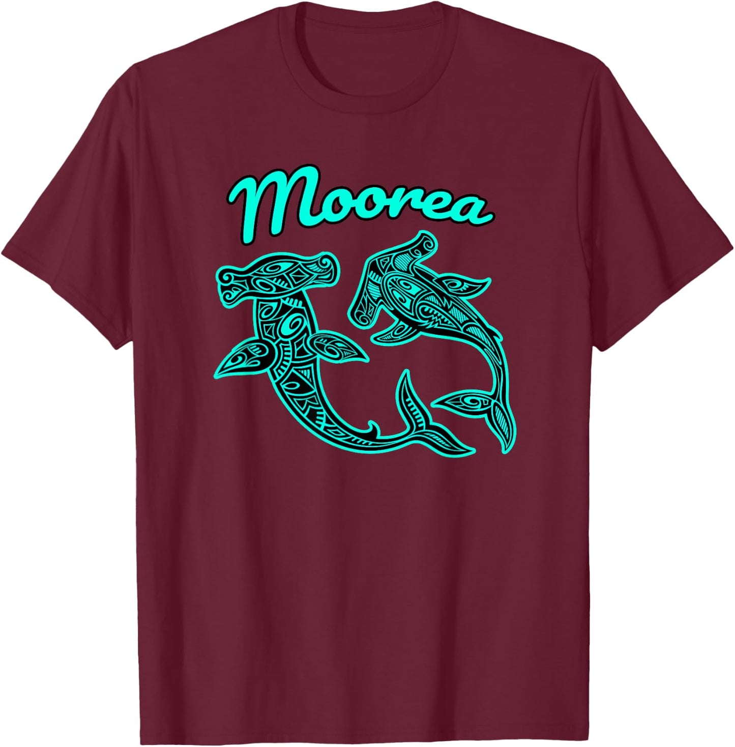Moorea Tribal Shark graphic T-Shirt - T-Shirt | Maroon