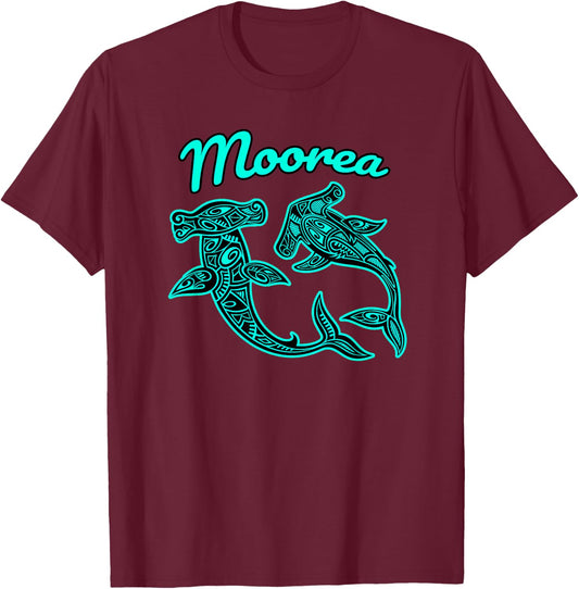 Moorea Tribal Shark graphic T-Shirt - T-Shirt | Maroon