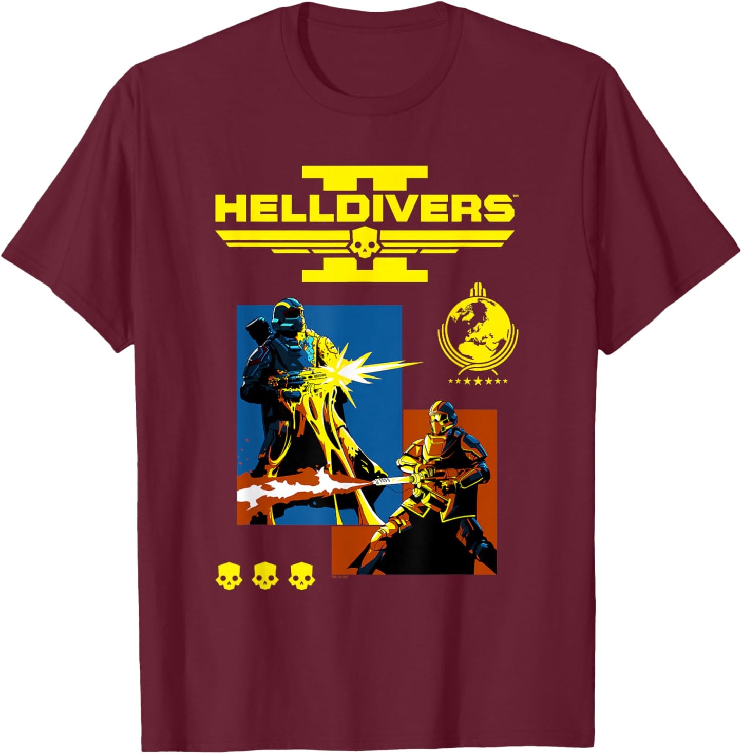 Helldivers 2 Divers for Liberty Collage and Logo Video Game T-Shirt - T-Shirt | Maroon