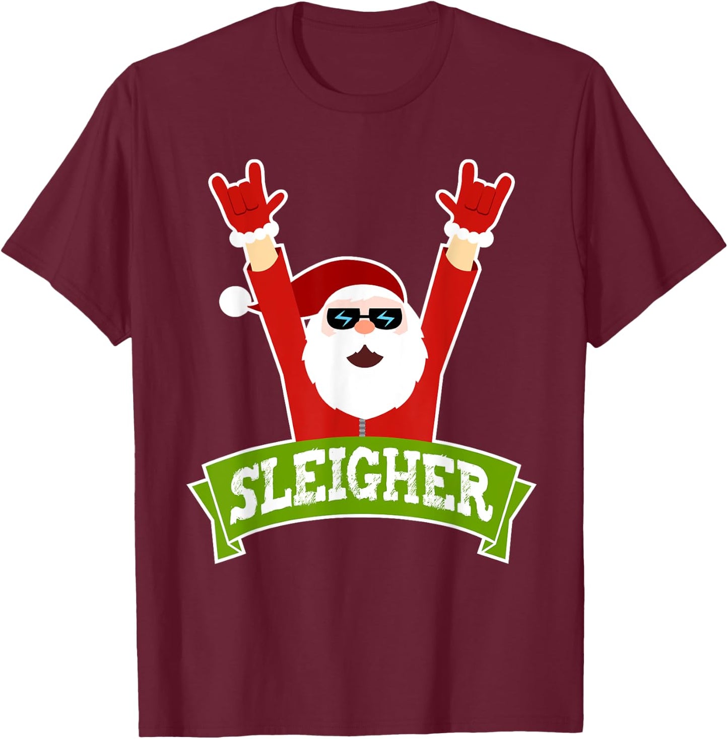 SLEIGHER - Funny Heavy Metal Music Santa - Christmas T-Shirt - T-Shirt | Maroon