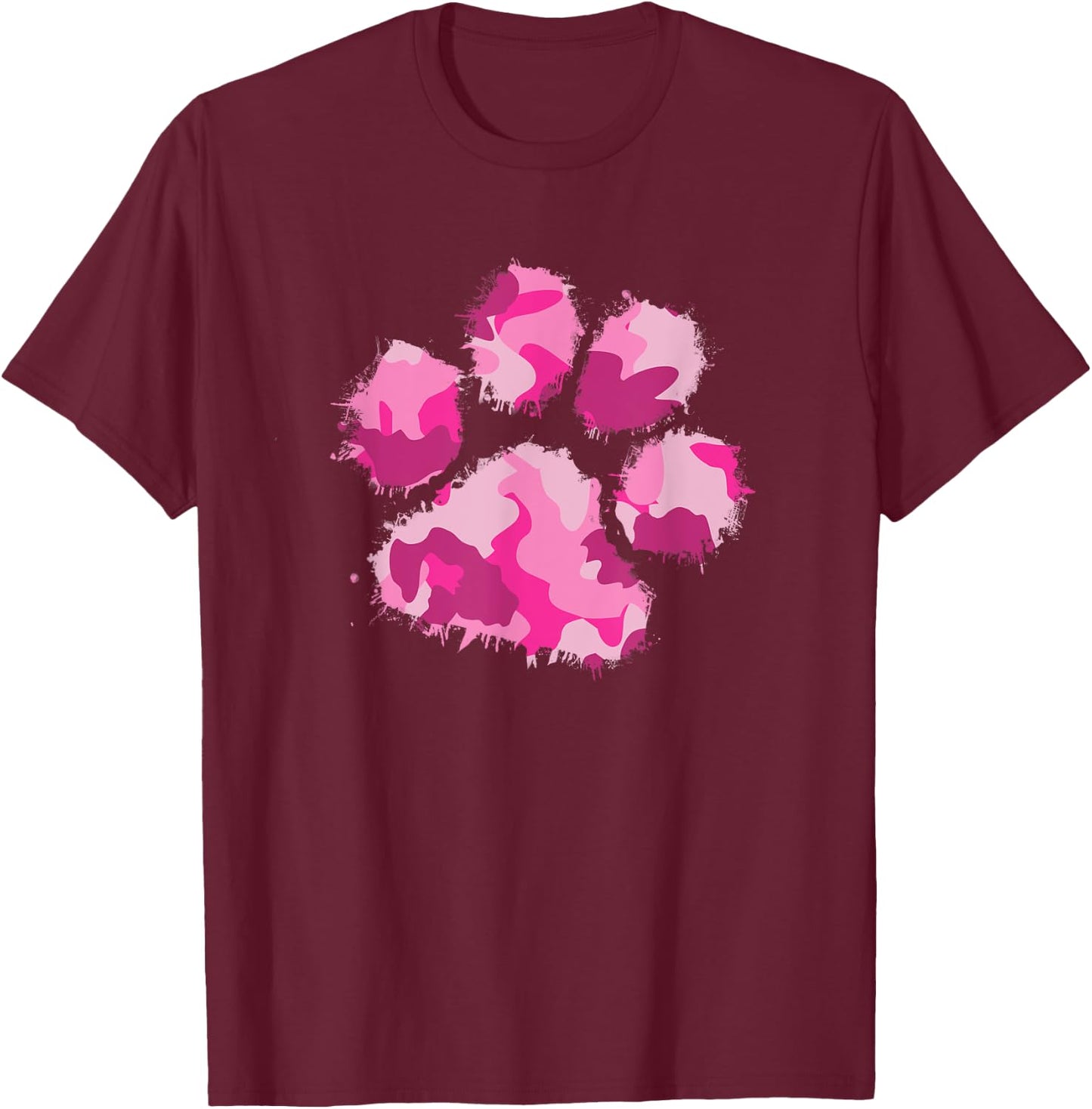 Camo Dog Paw Print Pink Shirt Camouflage Gift Women Military T-Shirt - T-Shirt | Maroon