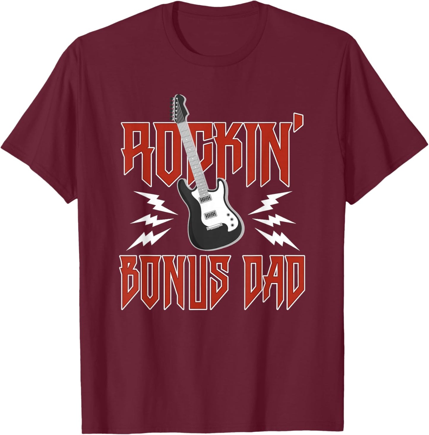 Bonus Dad Rockin One Birthday Family Matching Rock Guitar T-Shirt - T-Shirt | Maroon